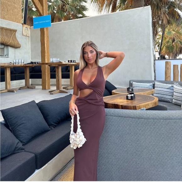 Zara Dresses & Skirts - Zara dress fitted bodycon Brown Cutout Midi Party Wedding Coctail